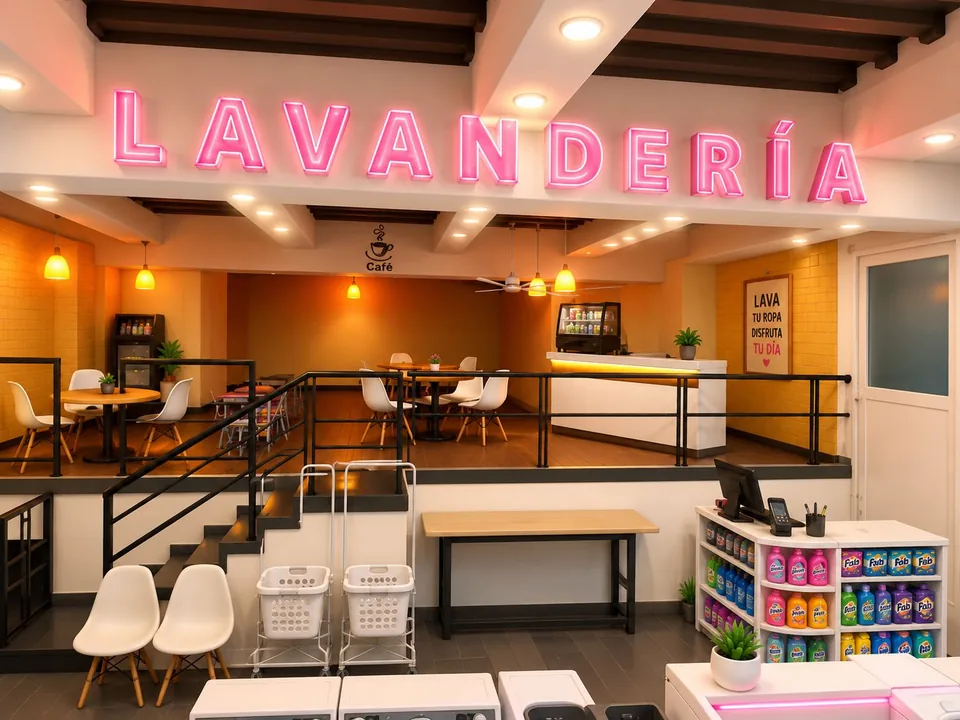 Área de café dentro de la lavandería Lava Zone